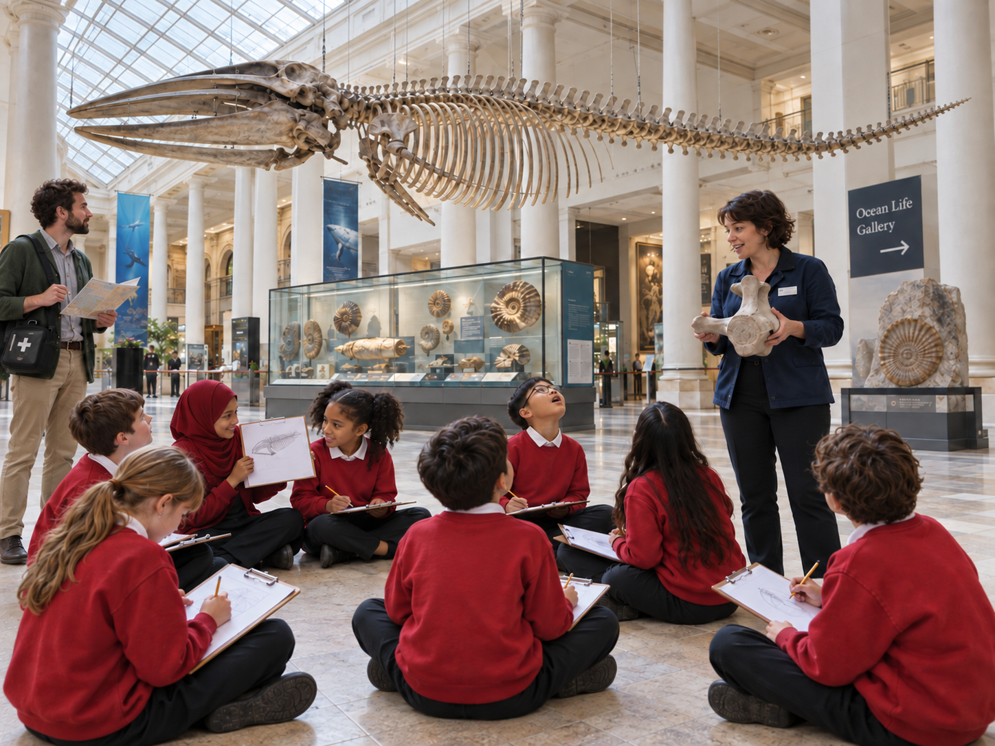 Photo A: a class trip to a natural history museum